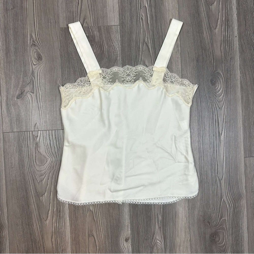 Vintage White Satin‎ Camisole Lace Trim Union Made - Size 36 (est. Size Small)